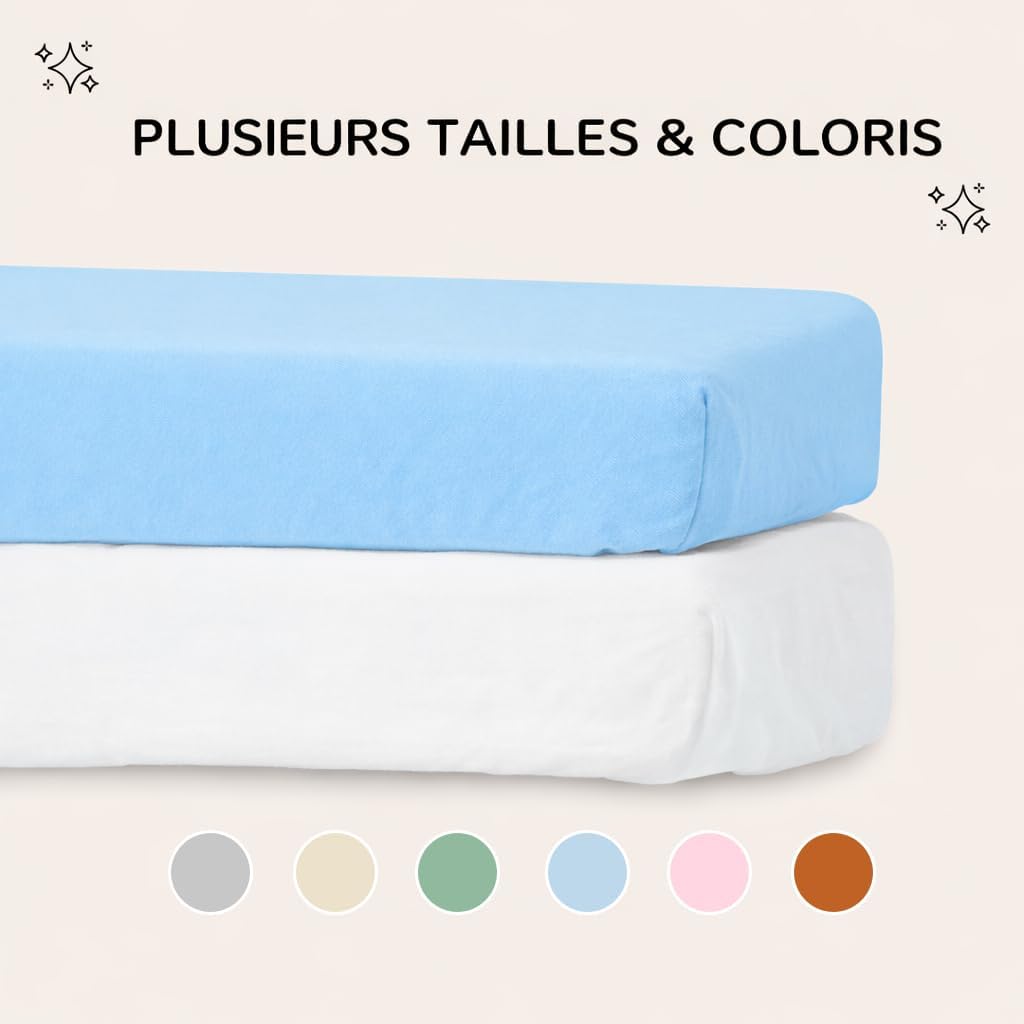 2X Spannbettlaken beistellbett 100% Baumwolle + 1X Matratzenschoner 100% wasserdichtem Material - Se