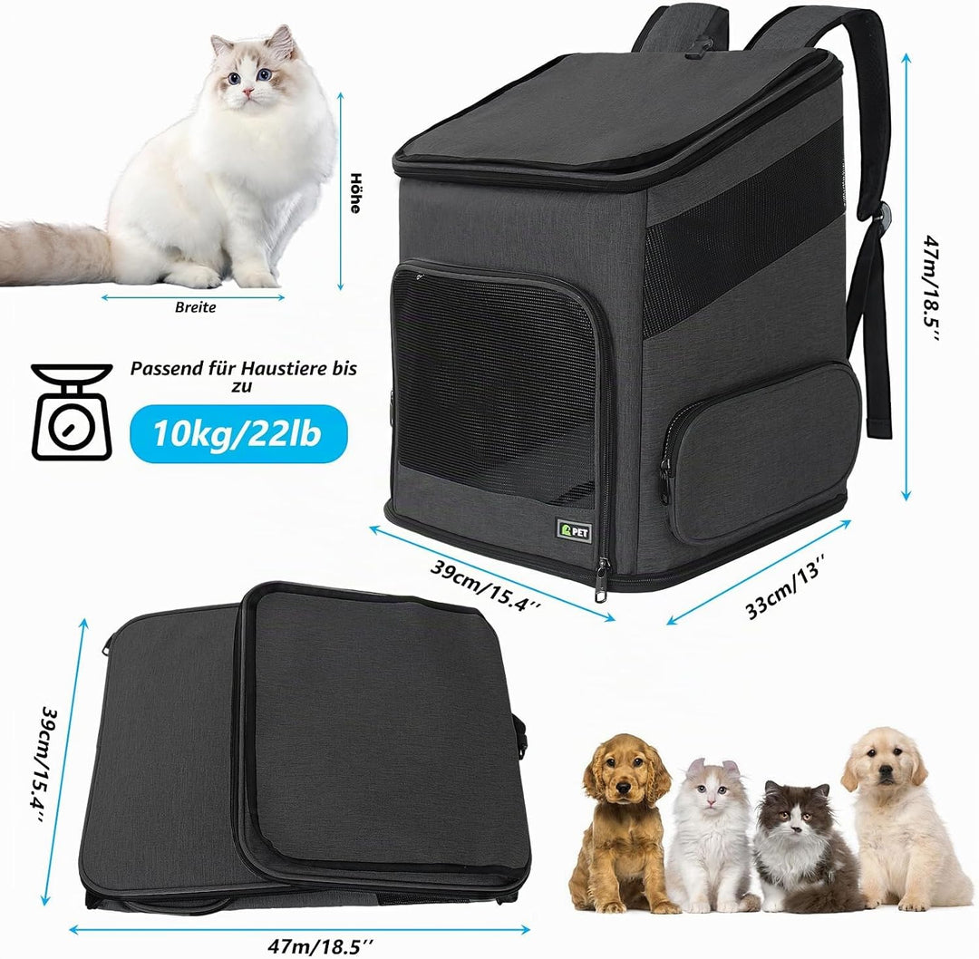 Katzenrucksack, Faltbarer Haustier-Tragerucksack für Katzen und kleine Hunde, Hunderucksack mit belü