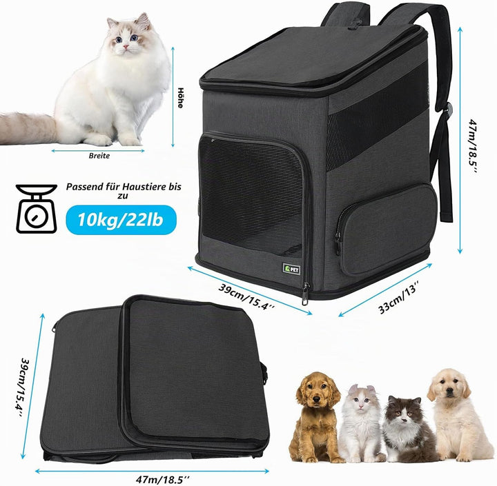Katzenrucksack, Faltbarer Haustier-Tragerucksack für Katzen und kleine Hunde, Hunderucksack mit belü