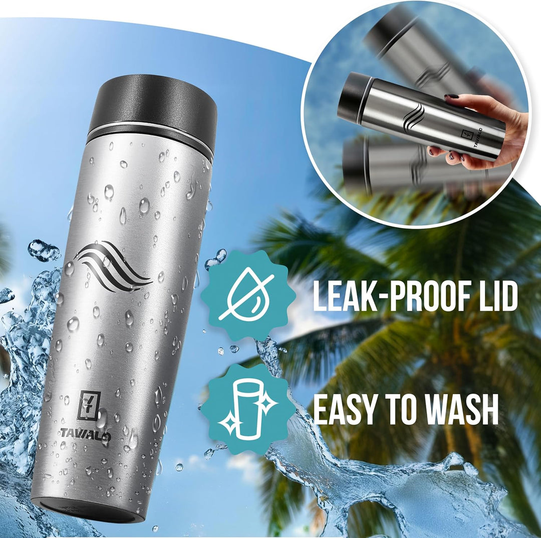 Thermobecher, Reisebecher, 460ml, Farbe Metallic Silber, Isolierbecher aus INOX Edelstahl, auslaufsi