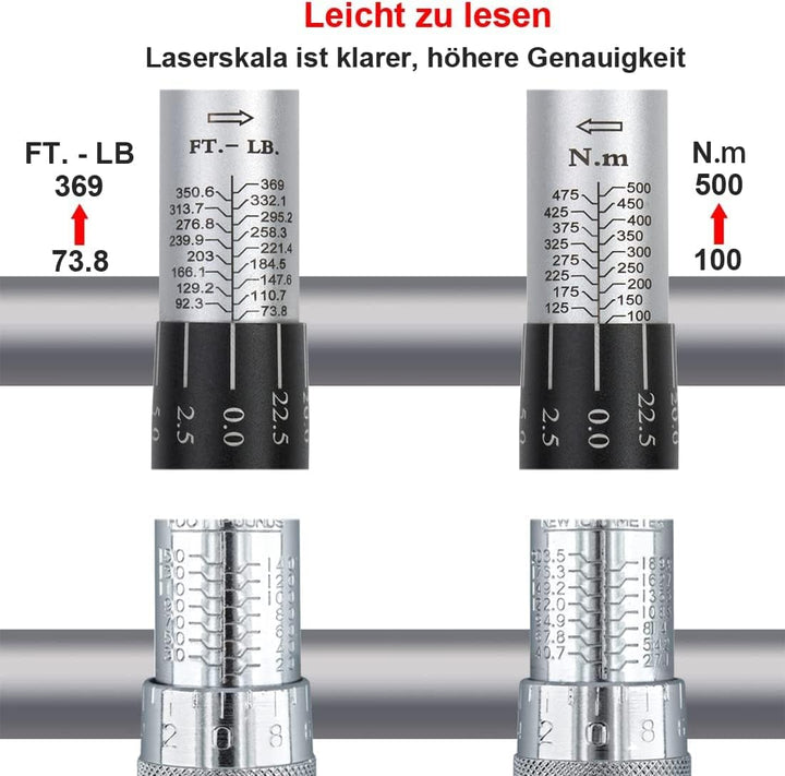FOURROBBER Drehmomentschlüssel auto 3/4 Zoll 100-500Nm Drehmomentschlüssel,± 3% Genauigkeit Reifens