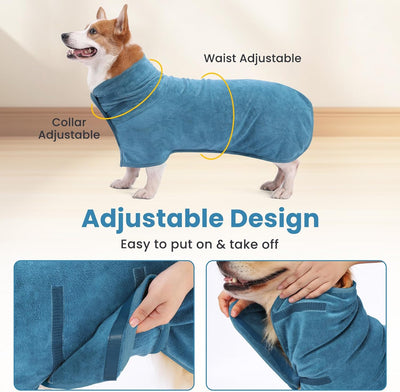 PETTOM Hundebademantel Mikrofaser Schnelltrockend, Bademantel Hund Baumwolle Super Saugfähig, Badema