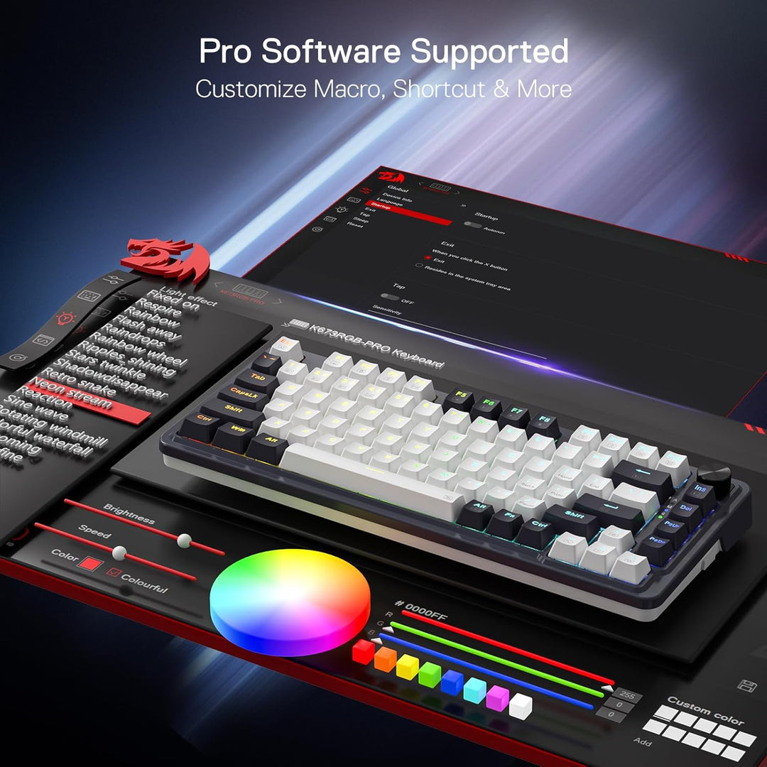 Redragon K673 PRO 75% Wireless Gasket RGB Gaming Tastatur, 3-Modus 81 Tasten Kompaktes Mechanische T