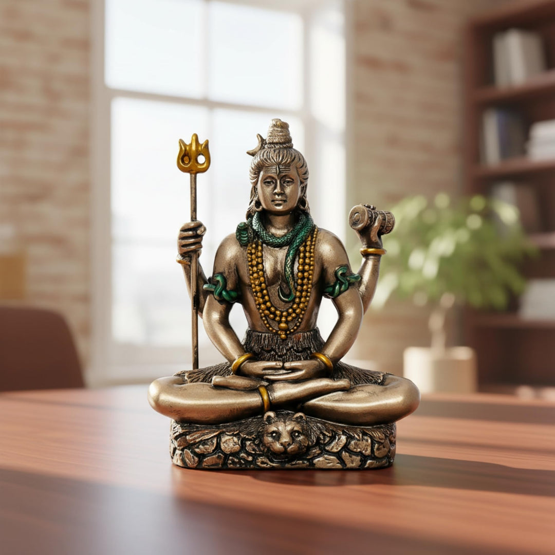eCraftIndia Meditatin Lord Shiva Dekofigur aus kaltgegossener Bronzeharz, braun und gold, Einheitsgr