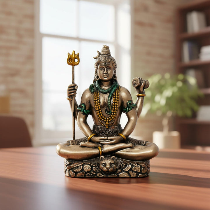 eCraftIndia Meditatin Lord Shiva Dekofigur aus kaltgegossener Bronzeharz, braun und gold, Einheitsgr