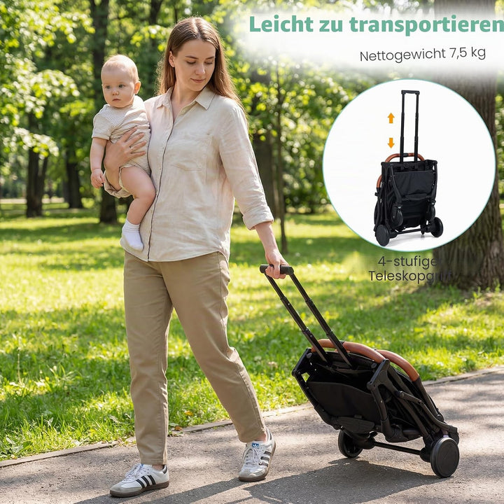 COSTWAY Kinderwagen klappbar mit Regenschutz, Reisebuggy mit verstellbarem Rückenlehne, Fussstütze,