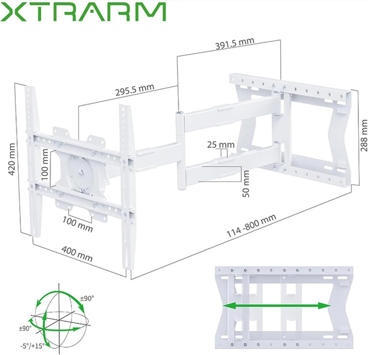 XTRARM TiTon F 80 cm Wandabstand, TV Wandhalterung, Langer Schwenkarm, neigen, schwenken, rotieren,