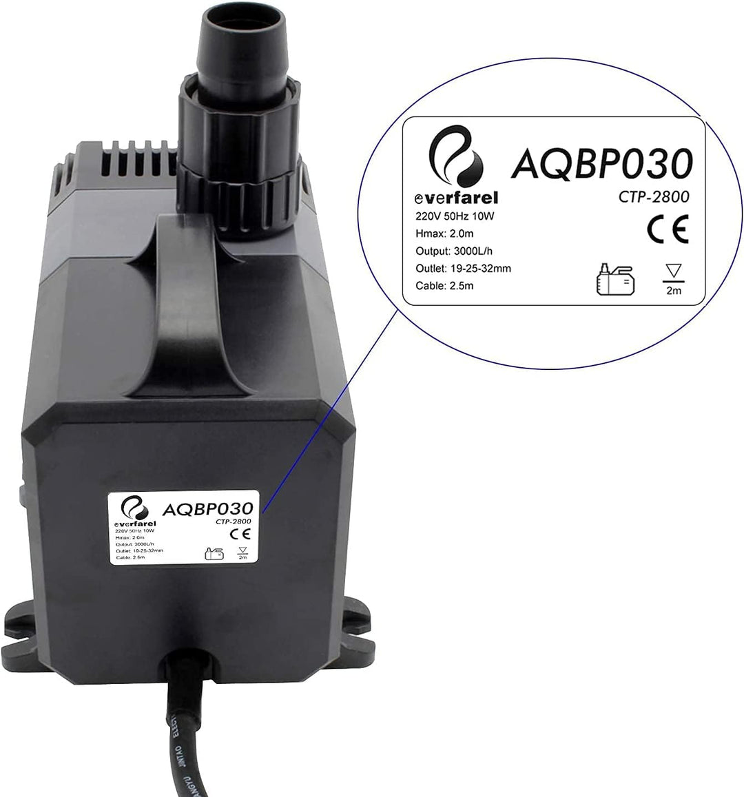 everfarel Eco Teichpumpe Pumpe Bachlaufpumpe 20W CTP (3600l/h) Wasserpumpe 3600 L/H, 3600 L/H