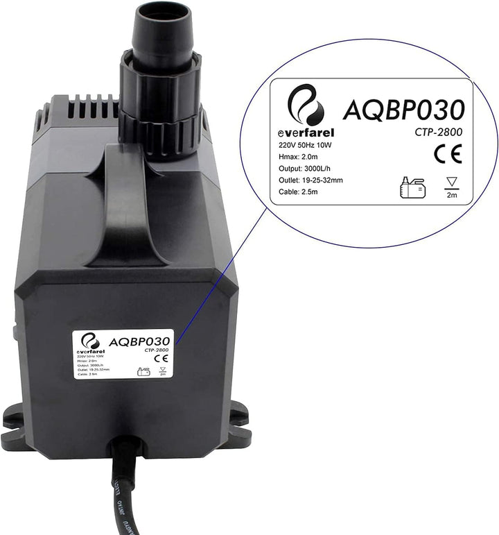 everfarel Eco Teichpumpe Pumpe Bachlaufpumpe 20W CTP (3600l/h) Wasserpumpe 3600 L/H, 3600 L/H