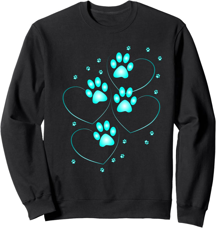 Türkisfarbene Herzen mit Pfoten eines Hundes oder Katze Sweatshirt