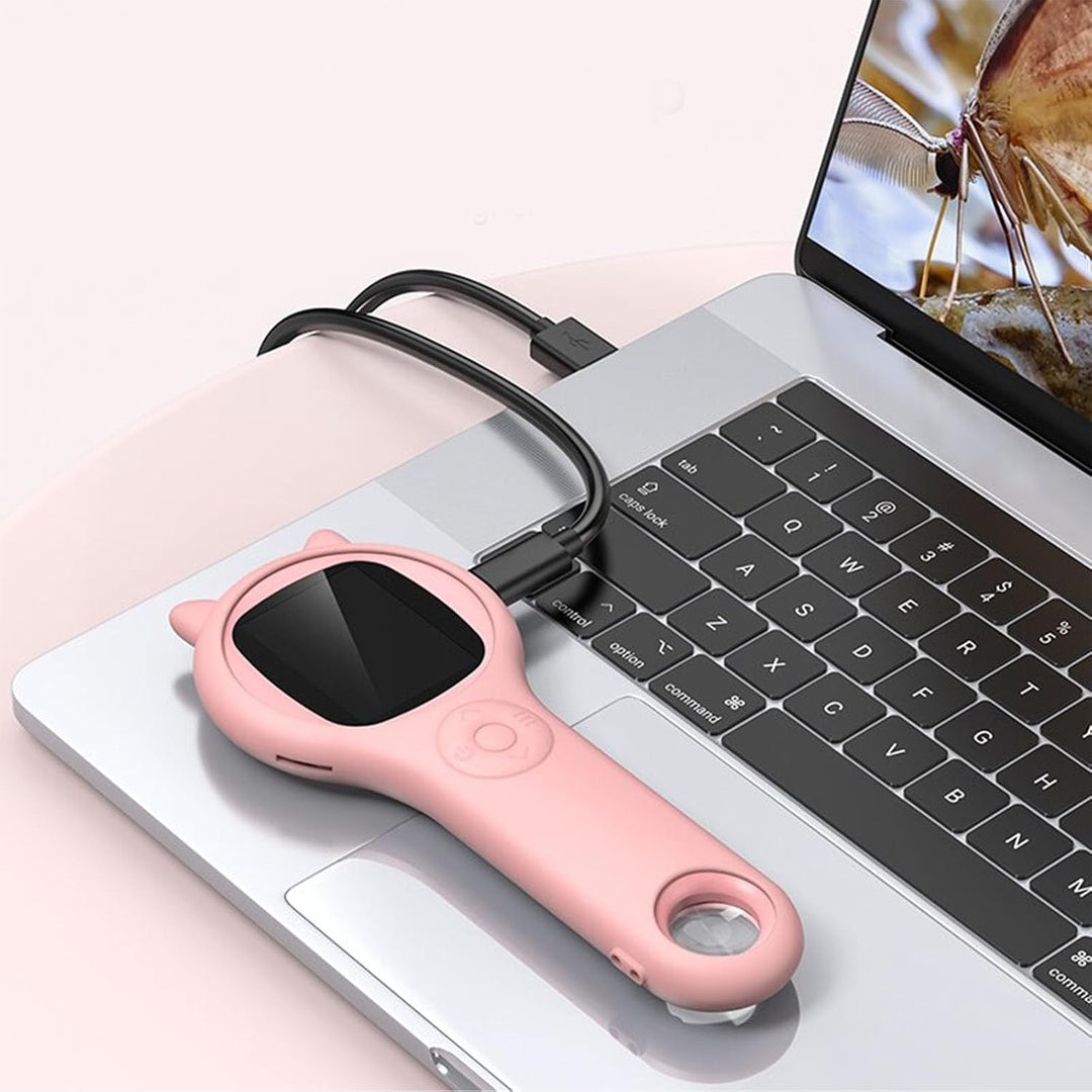 Mikroskop für Kinder, 500 fache Tragbare Taschenlupe mit 2 Zoll LCD Bildschirm, 8 Einstellbaren LED