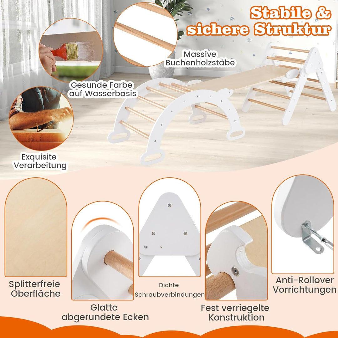DREAMADE Montessori Kletterdreieck mit Kletterbogen und Rutsche, Holzdreieck für Kleinkinder ab 1 Ja