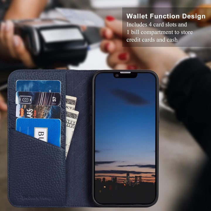 VISOUL Hülle für iPhone 14 Plus, Schutzhülle [Erstklassiges Rindsleder] [Schützt vor Stoss] [Kartenf