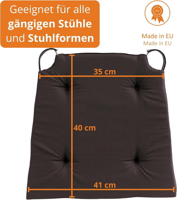 sleepling 4er Set Stuhlkissen, 42 (vorne) 35 (hinten) x40x5 cm, Sitzkissen für Stuhl &amp; Bank mit Klet