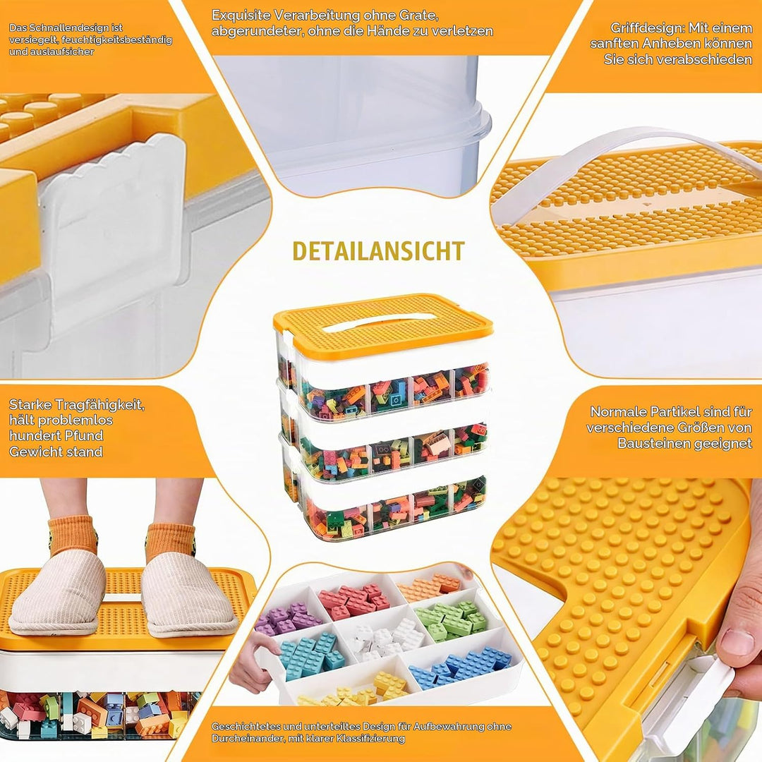 Dreifach Aufbewahrungsbox für Lego Bausteine Ablagefächer Stapelbar Kisten Spielzeug Aufbewahrung mi