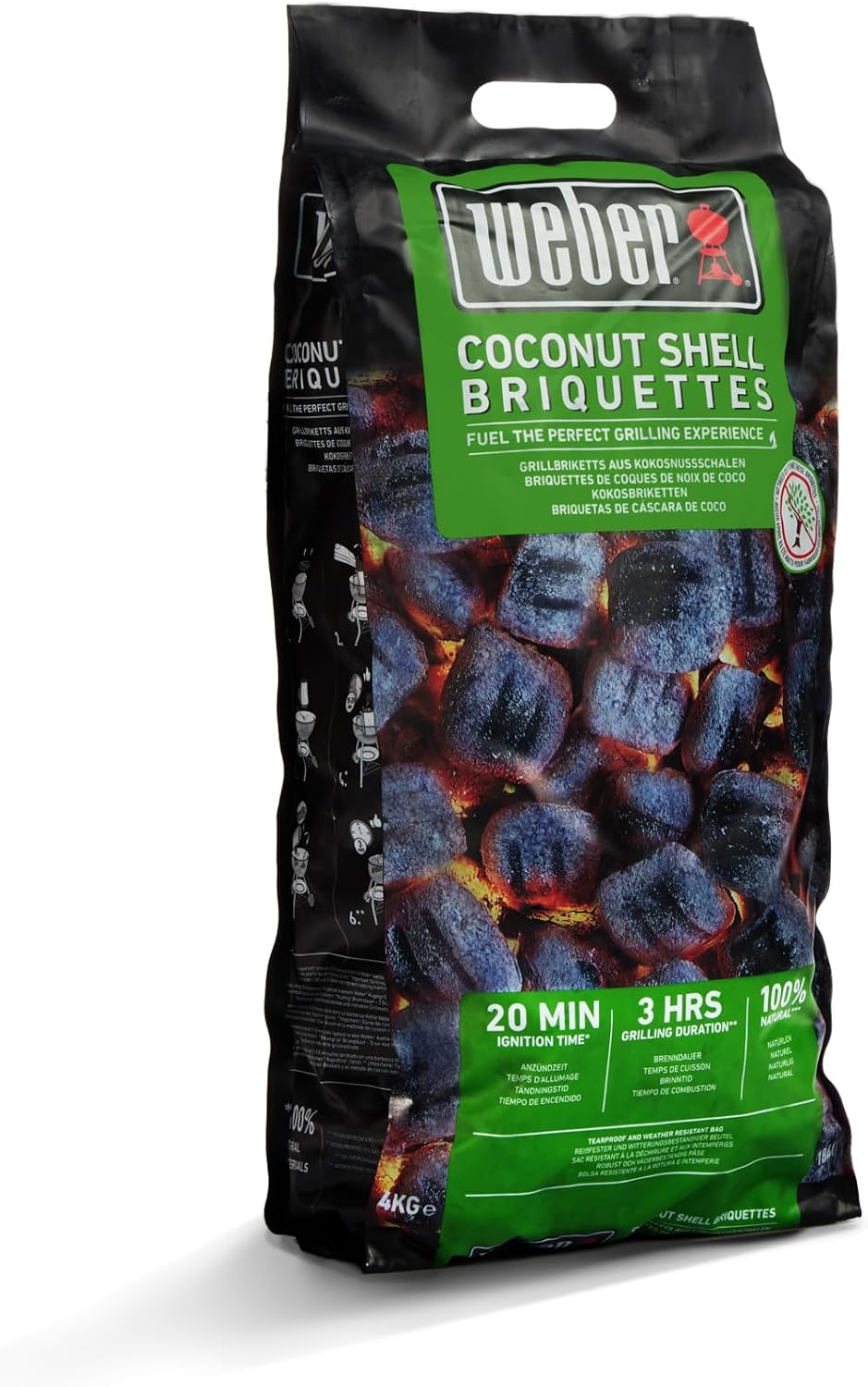 Weber Grill-Briketts aus Kokosnussschalen (8kg Sack), leistungsstark, für Lange und konstante Glut,