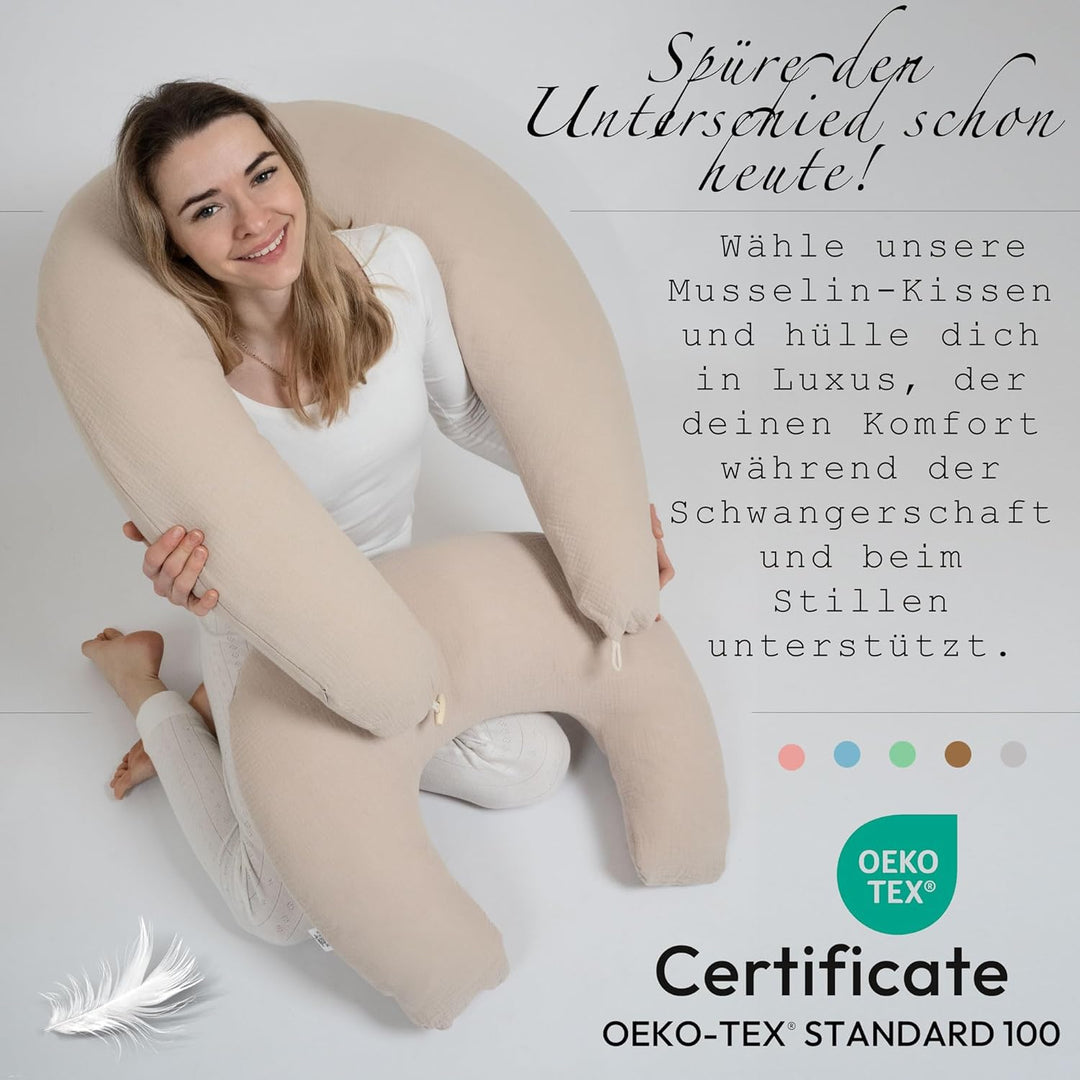 PaLulli® Stillkissen Klein aus 100% Musselin Baumwolle - Mit Abnehmbarem Stillkissenbezug, Atmungsak