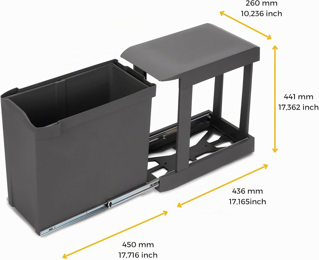 Emuca - Recyclingbehälter für Küche, 1 x 30 Liter, Unterseitigbefeistigung und automatische Extrakti