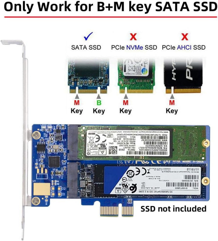 chenyang SATA SSD auf PCI-E x1 Adapter,Dual SATA NGFF Key B+M SSD auf PCI-E x1 Motherboard Adapter J