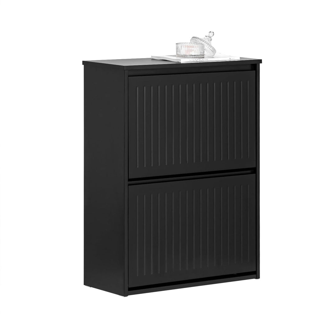 SoBuy Schuhkipper mit 2 Klappen Schuhablage Schuhschrank schmal Schuhregal mit 4 Ablageflächen Schuh