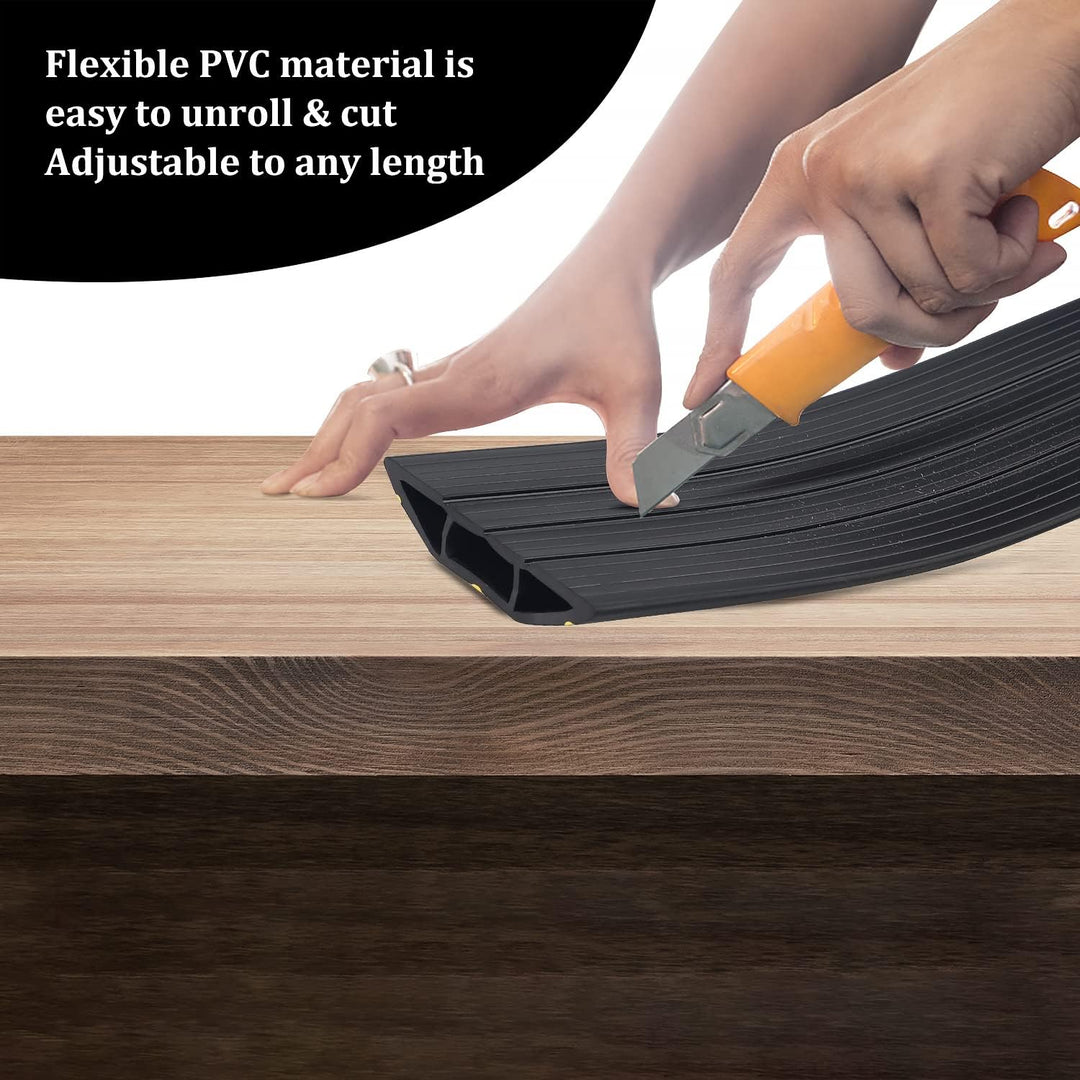 CPROSP Boden Kabelbrücke Schwarz und Gelb, 200 cm x 8,3 cm, 3 Kanäle, Boden Kabelabdeckung aus Gummi