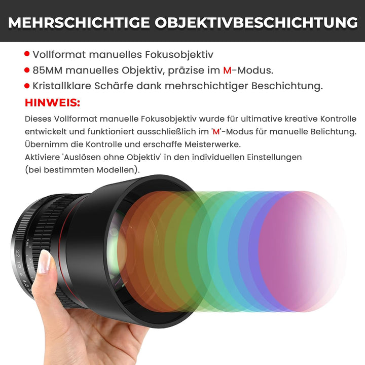 Lightdow 85mm F1.8 EF Objektiv für Canon, Portrait Objektiv Manueller Fokus für Canon EOS Rebel SL2
