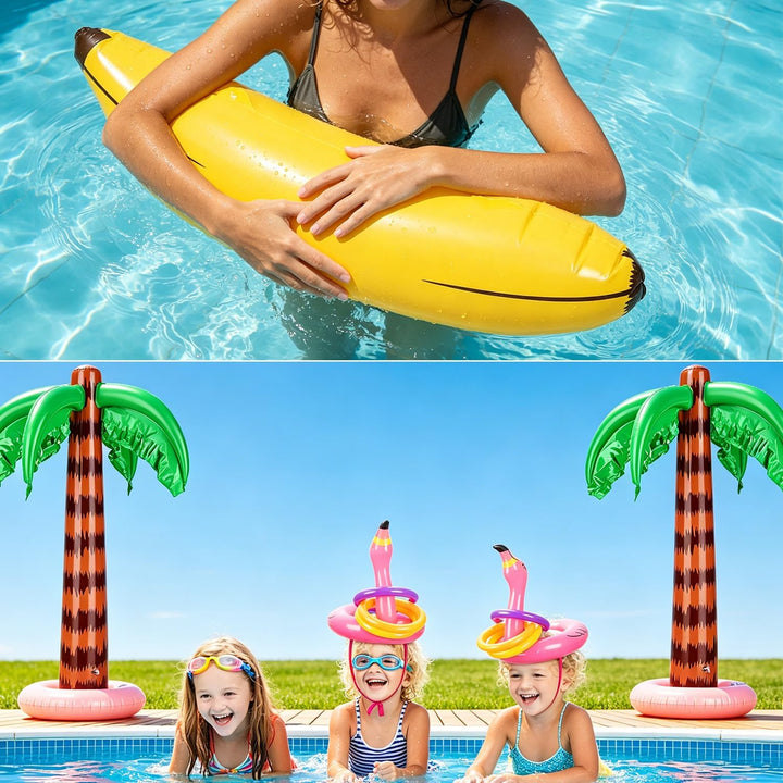 Evance 14 Stücke Aufblasbare Palmen Flamingo Spielzeug Aufblasbare Bananenstrandbälle Fliegen Papage