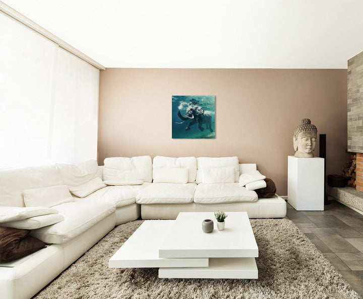 Sinus Art Wandbild 90x90cm Tierfotografie – Schwimmender Elefant unter Wasser, 90x90cm