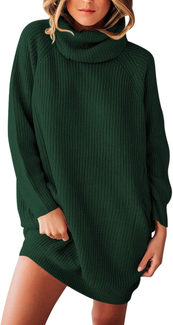 Viottiset Damen Langarm Oversize Grobstrick Pulloverkleid Mit Rollkragen 02 Dunkelgrün S, 02 Dunkelg