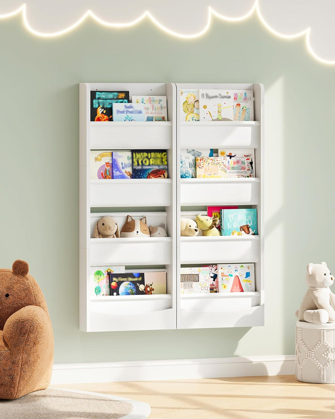 CHOEZON Kompaktes Bücherregal Kinder, 4-stufiges Regal, Montessori Kinderregal, Wandregal, Stoff-Org