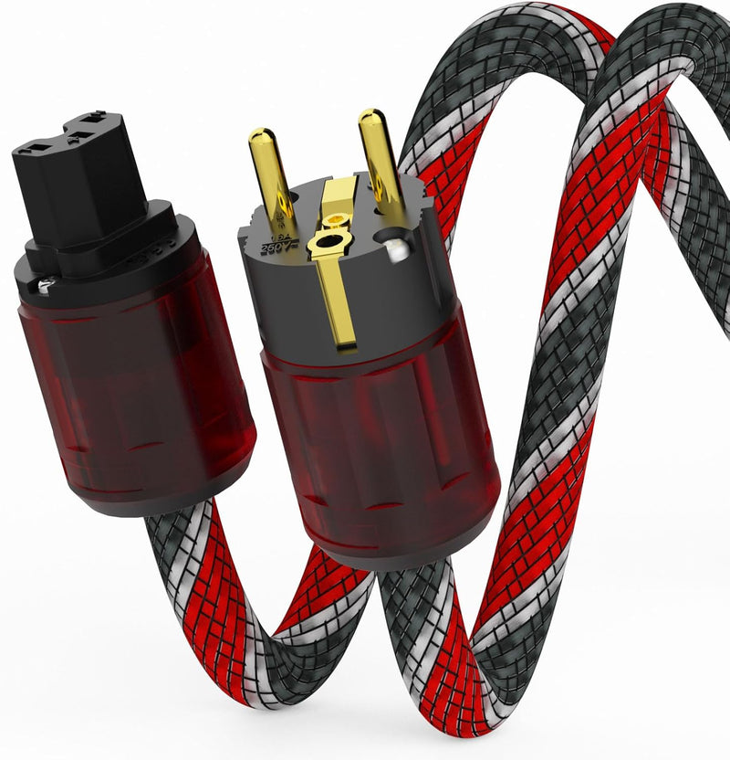 Monosaudio HiFi Netzkabel, φ17mm, 1,5M Kupfer Abschirmung Buchse Kaltgerätekabel 2 polig Hi-End OFC