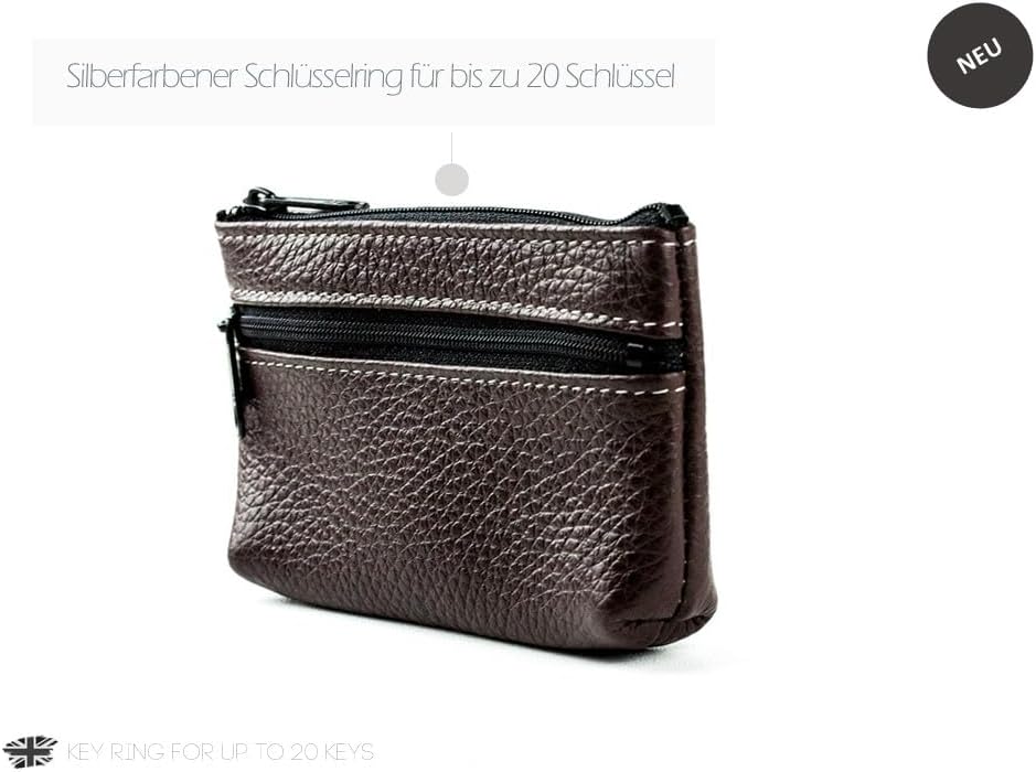 DELMON VARONE - Personalisierbares Schlüsseletui Leder Soft Grain braun - Schlüsseltasche mit Reissv