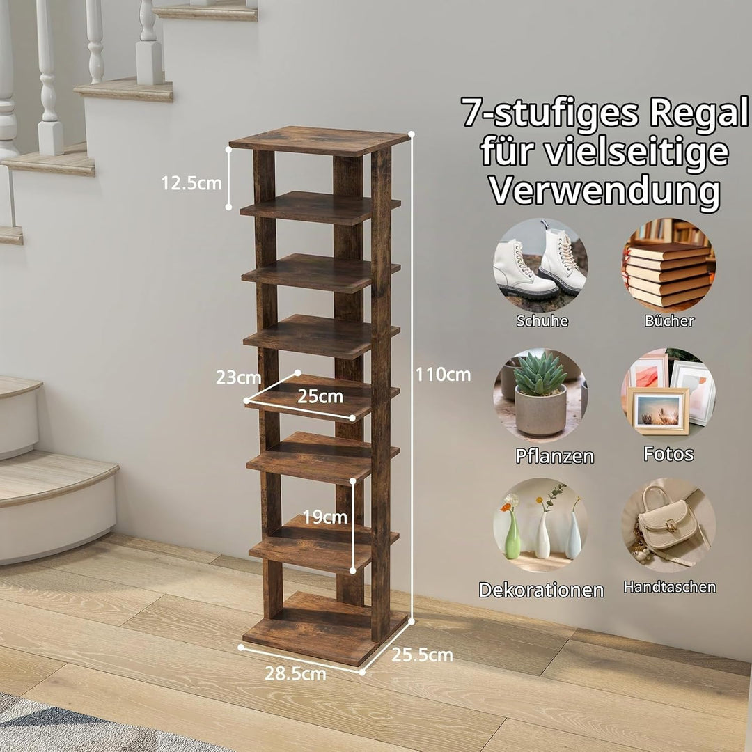 GIANTEX Schuhregal schmal und hoch, Schuhschrank Regal Holz 8 Ebenen, Schuhständer Schuhablage verti