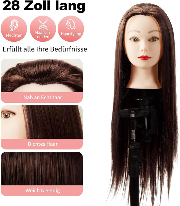 Frisierkopf Trainingsköpfe Übungskopf Friseur 28" Synthetik Haar Trainingskopf Frisurenkopf Puppenko