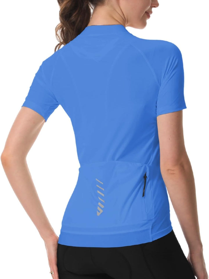 Wulibike Radtrikot Damen Halbe ReissVerschluss Fahrradshirt Mountainbike Fahrradtrikot Atmungsaktiv