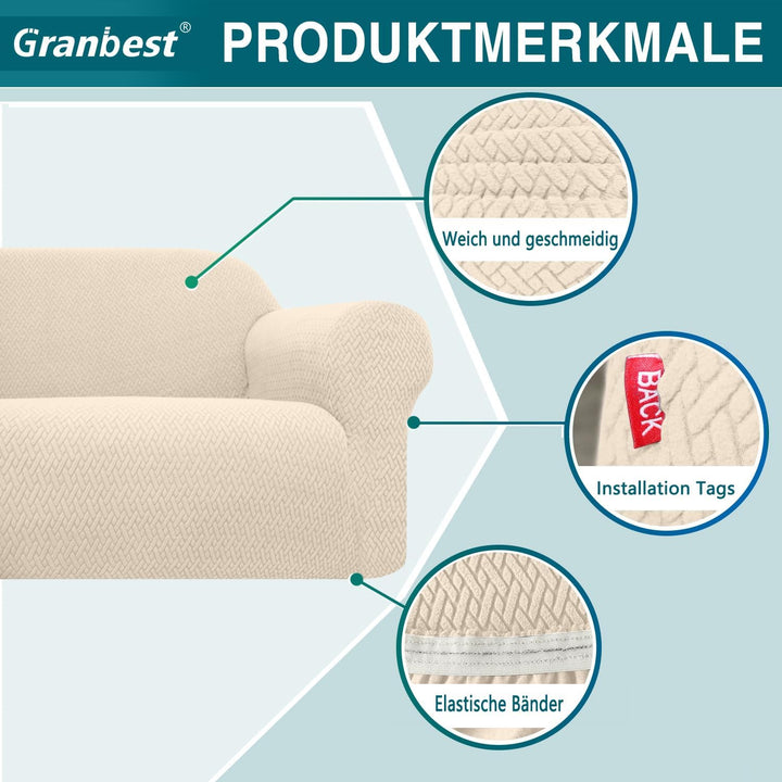 Granbest 2023 Neueste Jacquard Sofabezug 2 Sitzer Superweicher Rutschfester Stretch Couchbezug Vier