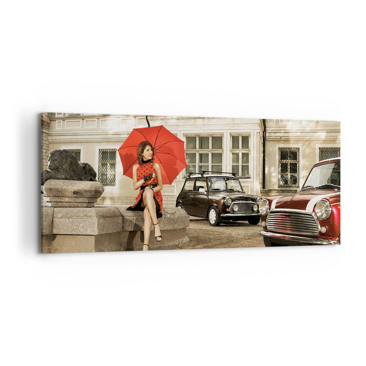 Wandbilder Dekoration Wohnzimmer Attraktiv Frau Spaziergang Regenschirm Bilder auf Leinwand 120x50cm