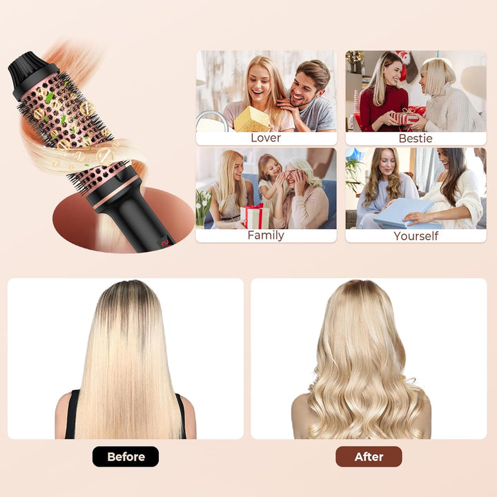 Thermal Brush, Lockenbürste 3 in 1 Thermobürste 38mm, Lockenbürste LCD Anzeige 120-210℃, Erhöhen Sie