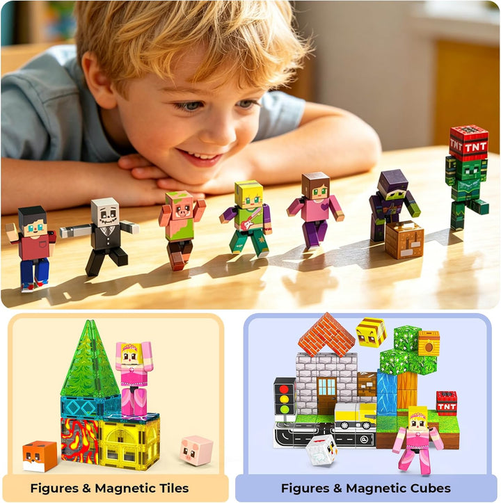 40 Pcs Set Magnetische Figuren mit Magnetische Bausteine – Drehbare Magnetic Actionfiguren - Montess