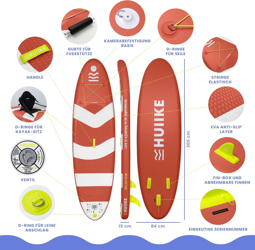 HUIIKE Stand Up Paddling Board mit Zubehör, Paddel, Finnen, Pumpe. Paddle Sup Board Aufblasbar Hohe