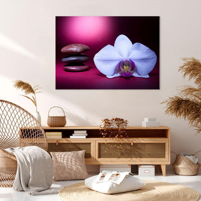 Bilder auf Leinwand 100x70cm Leinwandbild Spa braune Steine weisse Orchidee Gross Wanddeko Bild Schl