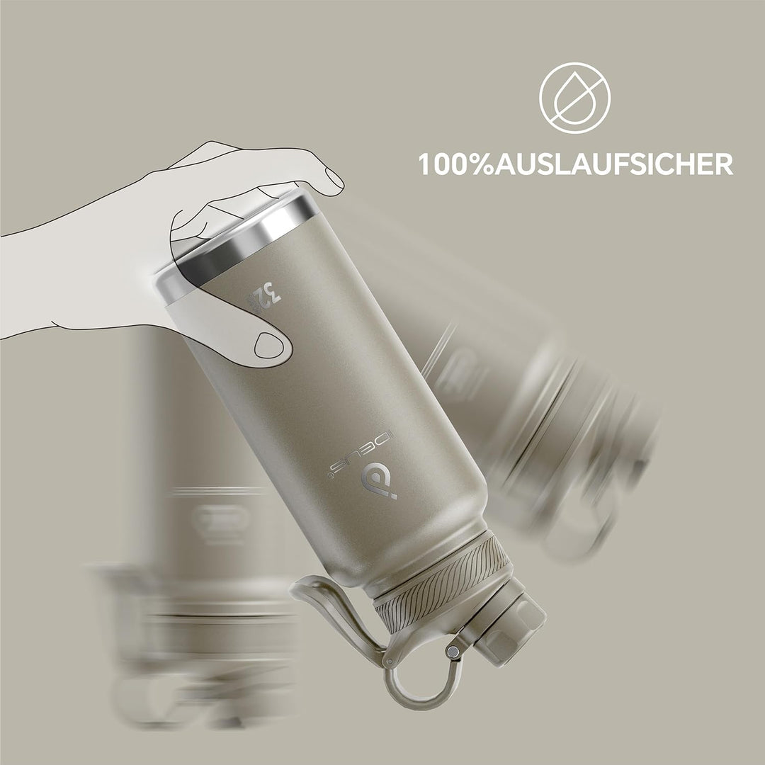 IDEUS Vakuumisolierte Wasserflasche, 32oz (950ml) Edelstahl Doppelwand Flasche Metall Sport Kantine