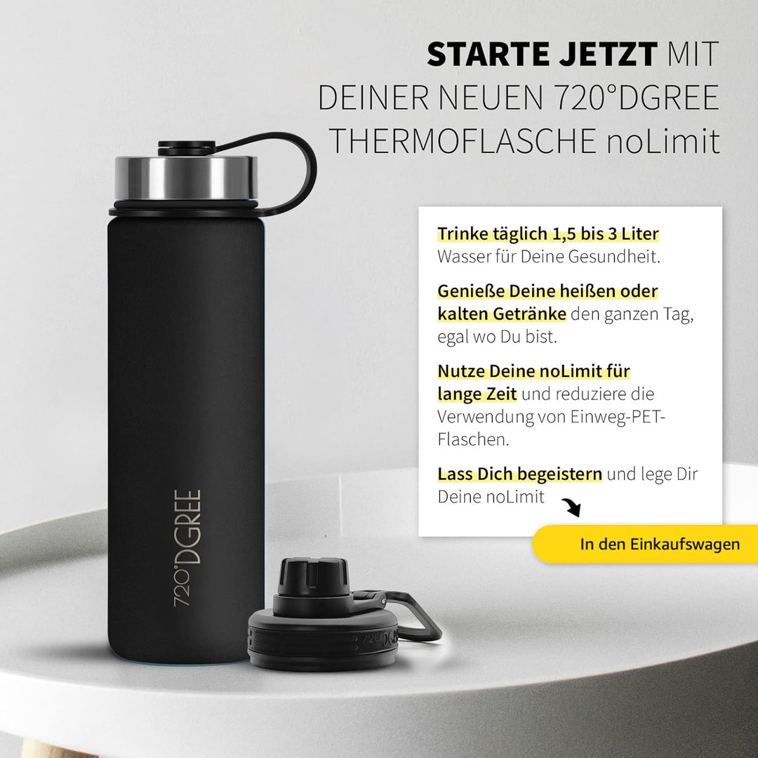 720°DGREE Edelstahl Trinkflasche “noLimit” – 1200ml - Auslaufsicher, Kohlensäure geeignet, BPA-Frei
