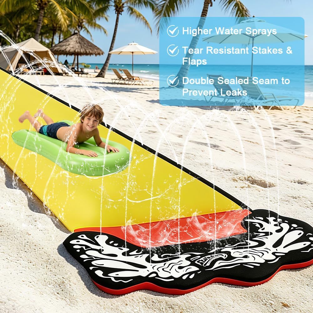 15.8 ft/480 Wasserrutsche Garten für Kinder, Wasserrutschmatte mit 2 Bodyboards, Rasenwasserrutschen