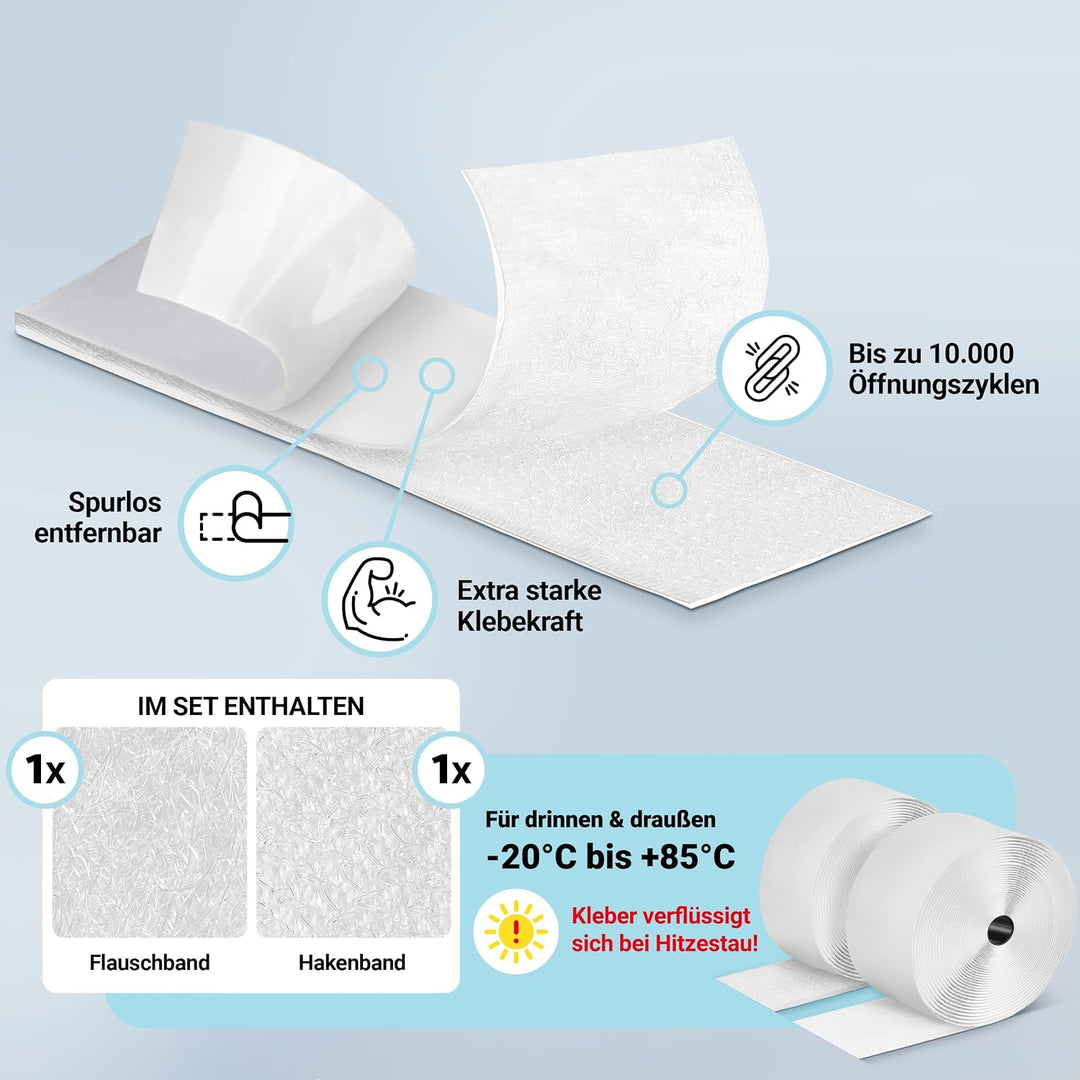 STARKL® Premium Klettband selbstklebend Extra Stark u. Extra Breit (Weiss) I 5m x 50mm Klettverschlu