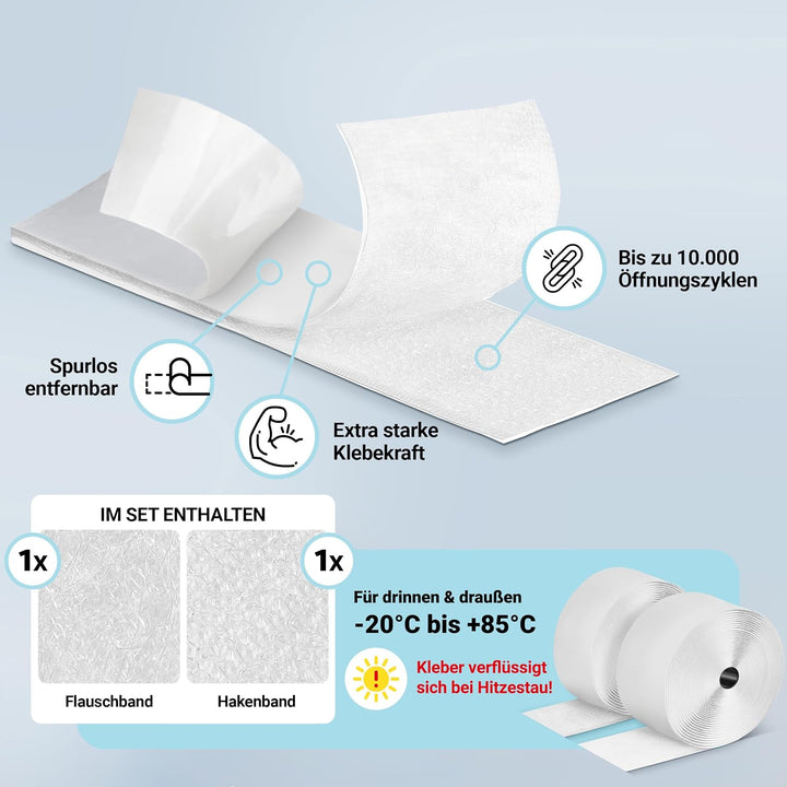 STARKL® Premium Klettband selbstklebend Extra Stark u. Extra Breit (Weiss) I 5m x 50mm Klettverschlu