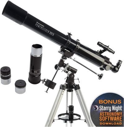 Celestron 21048 PowerSeeker 80EQ Refraktor-Teleskop - mit Zwei Okularen, seitenrichtigem Spiegel, Ei