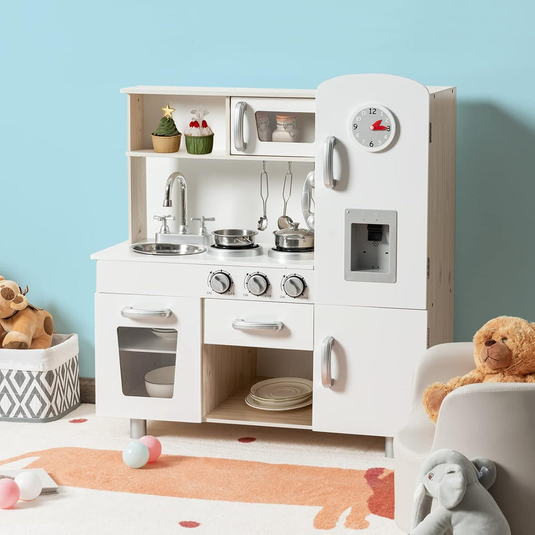 DREAMADE Kinderküche mit Licht und Sound, Kinder Spielzeugküche mit Spüle Herd Mikrowelle Kühlschran