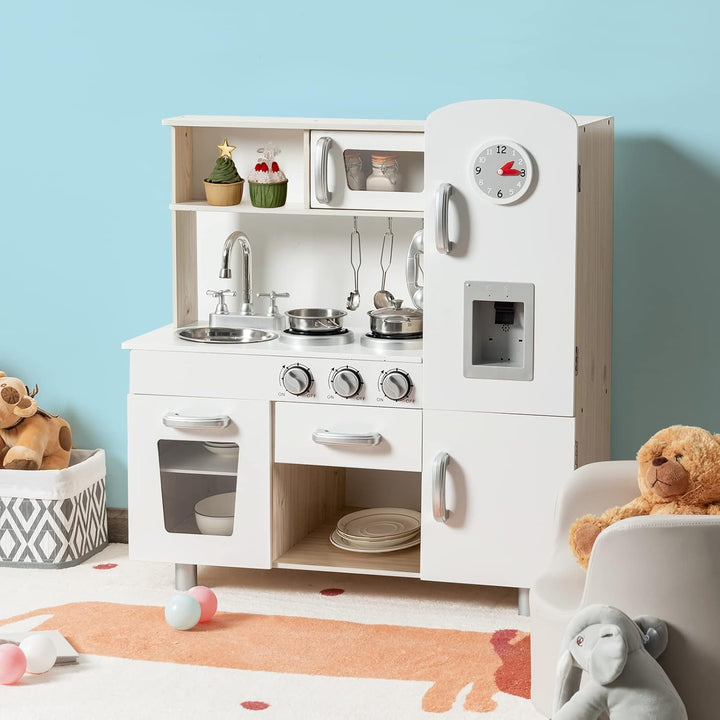 DREAMADE Kinderküche mit Licht und Sound, Kinder Spielzeugküche mit Spüle Herd Mikrowelle Kühlschran