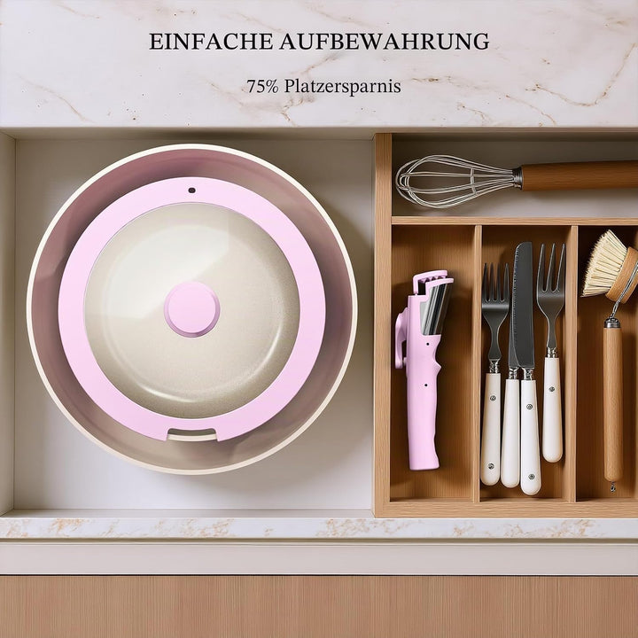 Töpfe und Pfannen Set Non-Stick, Keramik Kochgeschirr Set Abnehmbare/abnehmbare Griffe, RV Camping K